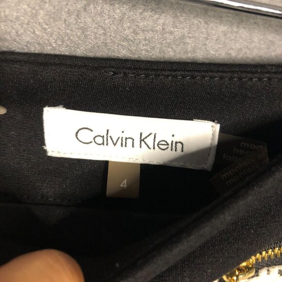 calvin klein womens skirt 4 small s white black textured zip back zip work r1 - Picture 3 of 13